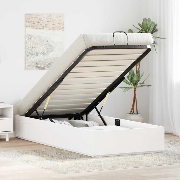 vidaXL Отоманско легло със съхранение Бял 80 x 200 cm Масивна боровина