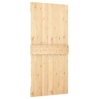 vidaXL Плъзгаща врата с монтажни части, 95x210 см, борово дърво масив