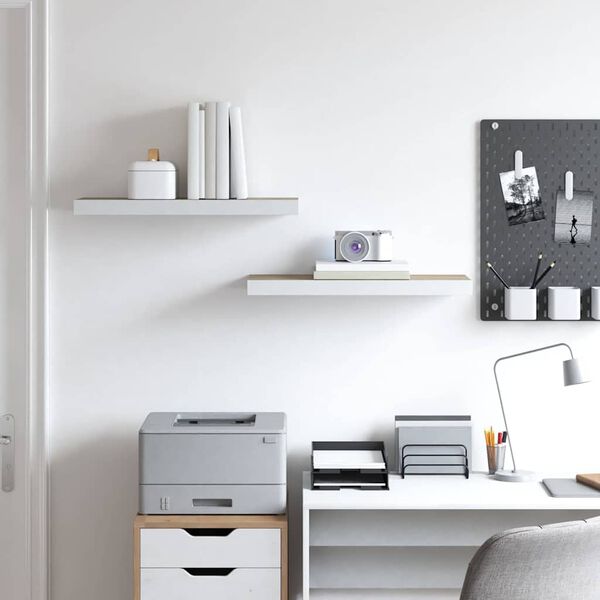 vidaXL Окачени стенни рафтове, 2 бр, дъб и бял, 60x23,5x3,8 см, МДФ