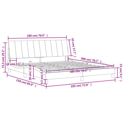 vidaXL Рамка за легло с табла, тъмносива, 180x200 см, кадифе
