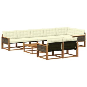 vidaXL Комплект дивани за открито 9 pcs Натурален и Крема