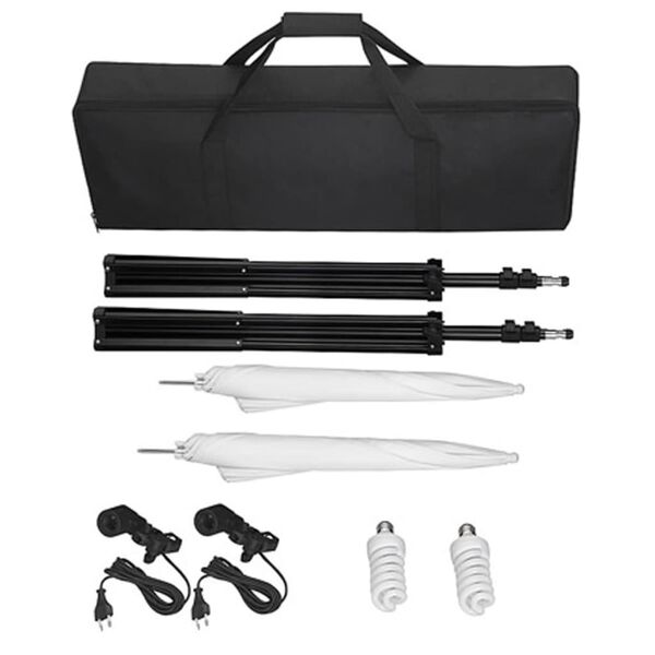 vidaXL Студиен комплект: бял фон 600 х 300 см и светлини