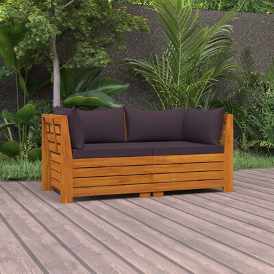 vidaXL 2-местен градински диван с възглавници, акация масив