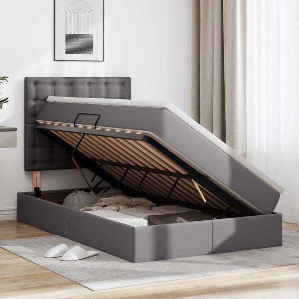 vidaXL Легло с място за съхранение и LED Сив 120 x 190 cm Изкуствена