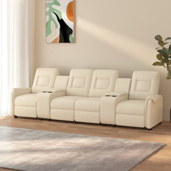 vidaXL 4-местен масажен реклайнер с държачи за чаши, кремав