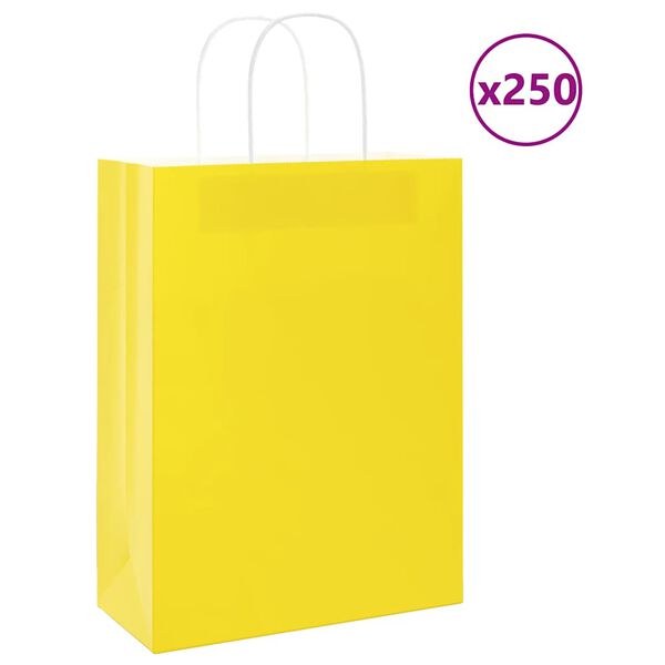 vidaXL Хартиени торбички 250 бр с дръжки жълти 26x12x35 см