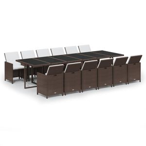 vidaXL Градински комплект с възглавници, 13 части, полиратан, кафяв