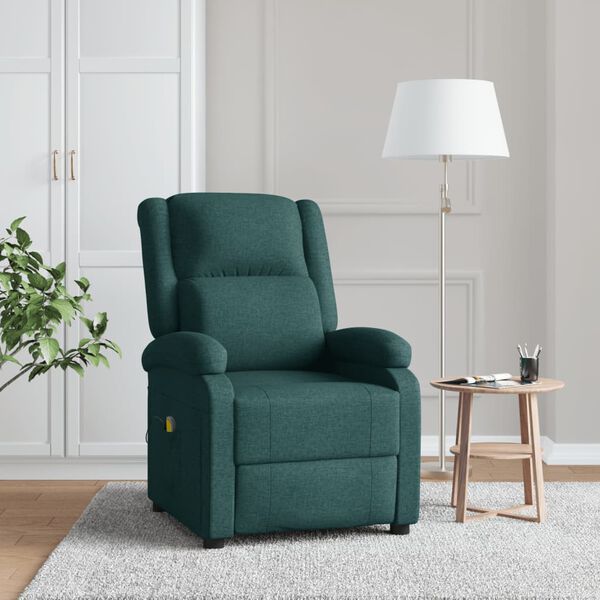 vidaXL Wingback масажен стол, тъмнозелен, текстил