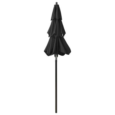vidaXL Градински чадър на 3 нива с алуминиев прът, черен, 2 м