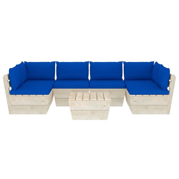 vidaXL Градински лаундж комплект от палети 7 части с възглавници смърч