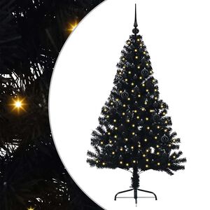 vidaXL Изкуствена коледна елха с подсветка Черно 150 cm ПВЦ