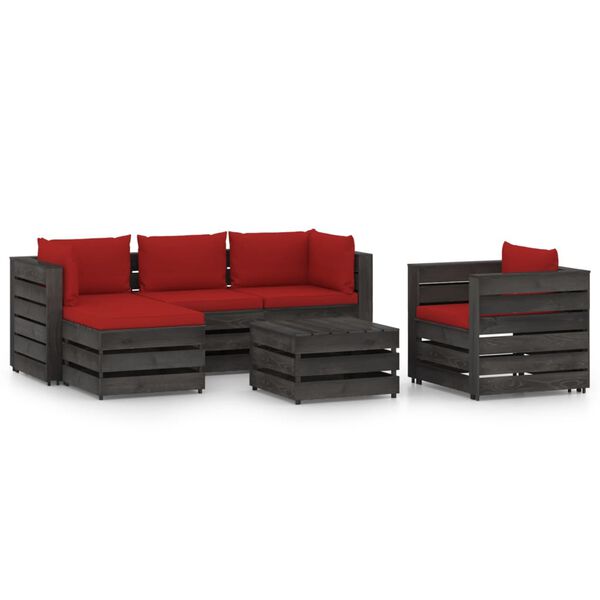 vidaXL Градински лаундж комплект 6 части възглавници сива импрегнация