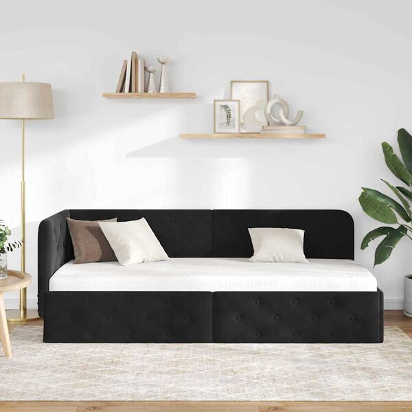 vidaXL Ъглова рамка за легло с таблото Черно 80 x 200 cm Кадифе