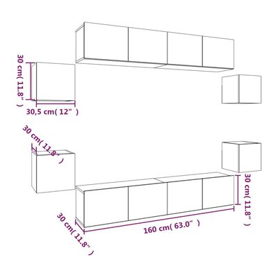 vidaXL Комплект ТВ шкафове от 8 части, сив сонома, инженерно дърво