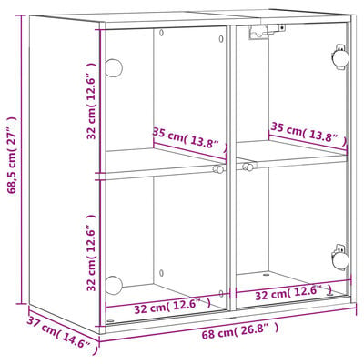 vidaXL Стенен шкаф със стъклени врати, бетонно сив, 68x37x68,5 см