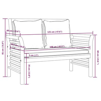 vidaXL Градински лаундж комплект с възглавници, 3 части, акация масив