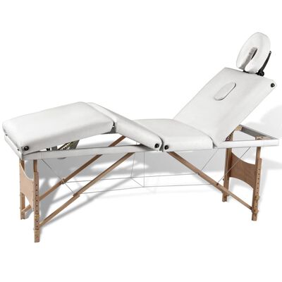 vidaXL Кремавобяла сгъваема масажна кушетка 4 зони с дървена рамка