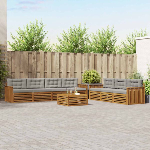 vidaXL Комплект дивани за открито 8 pcs Естествено и светло сиво