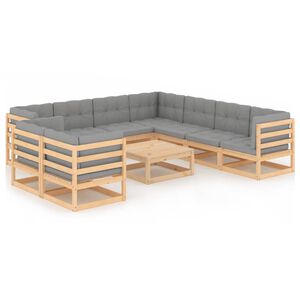 vidaXL Градински лаундж комплект, 10 части, с възглавници, масив бор