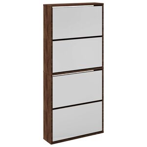 vidaXL Шкаф за обувки с огледало, 4 нива, кафяв дъб, 63x17x134 см