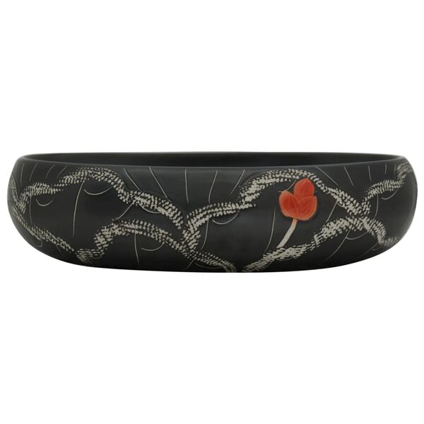 vidaXL Мивка за плот, черна, овална, 59x40x15 см, керамика