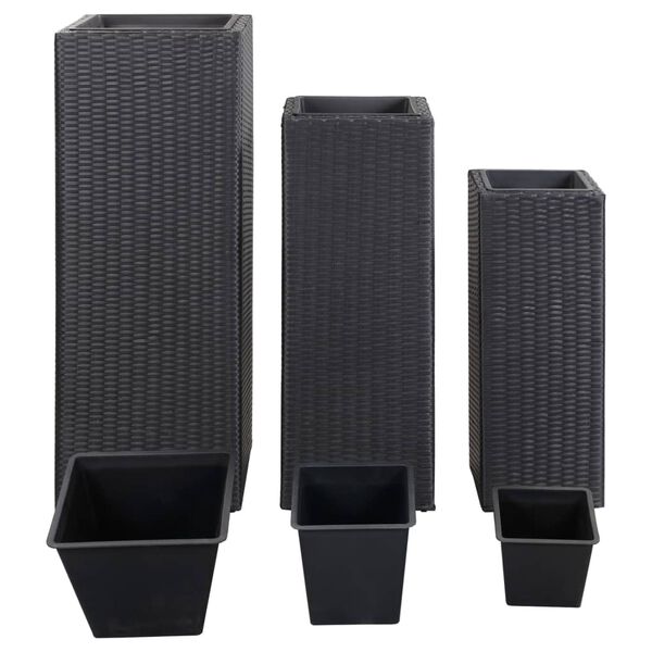 vidaXL Градински повдигнати лехи, 3 бр, полиратан, черни