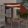 vidaXL Ръчно прибиращ се сенник с щора и LED, 4x3 м, оранжево-кафяв