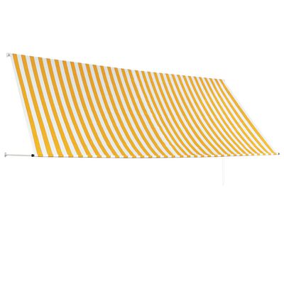 vidaXL Сенник с падащо рамо, 350х150 см, жълто и бяло