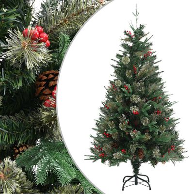 vidaXL Коледна елха с шишарки, зелена, 150 см, PVC и PE
