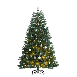 vidaXL Изкуствена коледна елха с шарнири, 300 LED и топки, 210 см