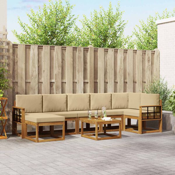 vidaXL Комплект дивани за открито 8 pcs Натурален и Бежов