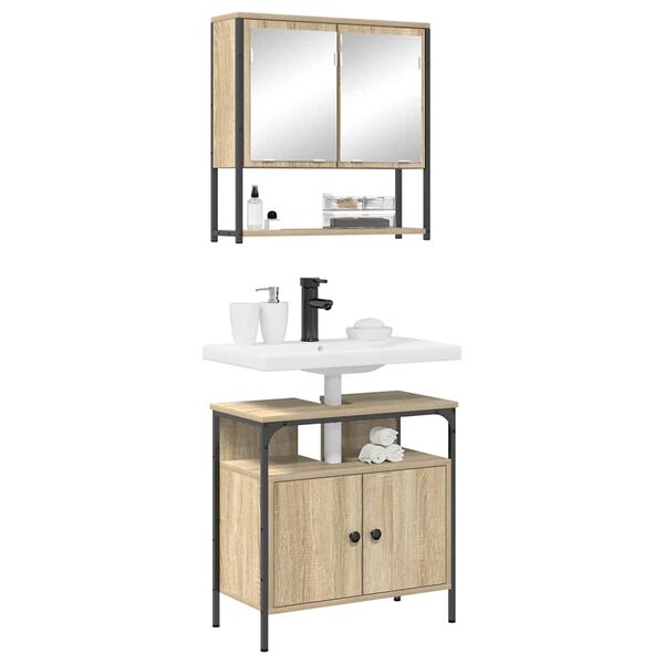 vidaXL Комплект мебели за баня с рафт 2 pcs Кафяво 60 x 30 x 60 cm