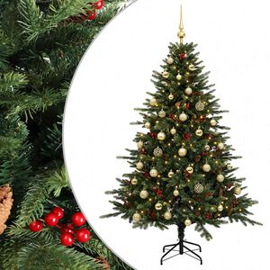 vidaXL Изкуствена коледна елха с топки 120 см 150 LED светодиода