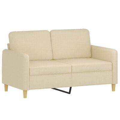 vidaXL 2-местен диван с декоративни възглавници кремав 120 см плат