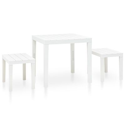 vidaXL Градинска маса с 2 пейки, пластмаса, бяла