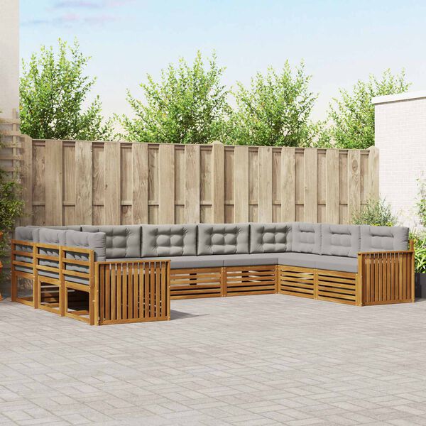 vidaXL Комплект дивани за открито 9 pcs Естествено и светло сиво