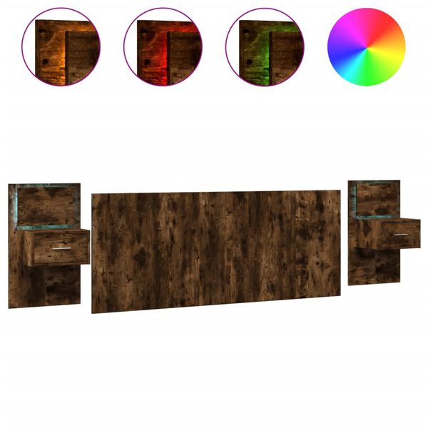 vidaXL Табла за легло с шкафчета, опушен дъб, 200 см, инженерно дърво