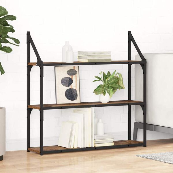 vidaXL Стенен рафт Старо дърво 80 x 21 x 78,5 cm Инженерно дърво