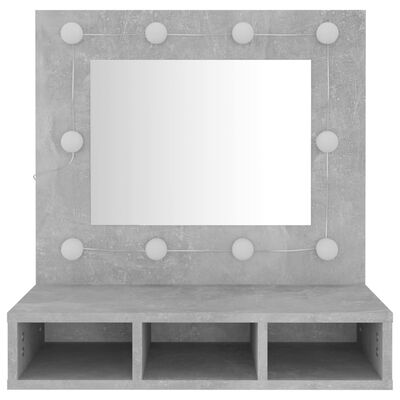 vidaXL Огледален шкаф с LED, бетонно сив, 60x31,5x62 см