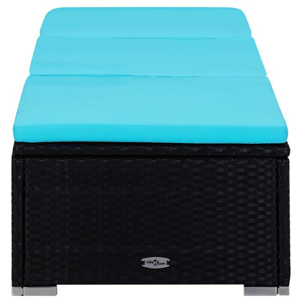 vidaXL Градински шезлонги с маса за чай, 3 части, полиратан, черни