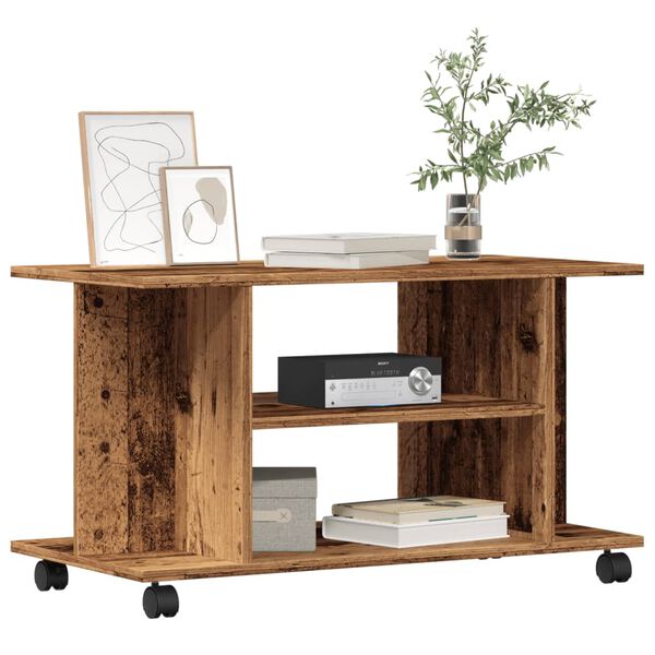 vidaXL ТВ шкаф с колелца, старо дърво, 80x40x45 см, инженерно дърво