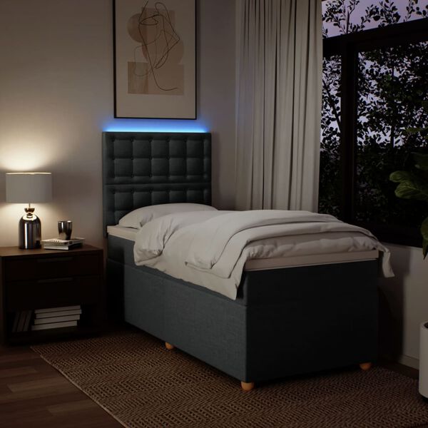 vidaXL Боксспринг легло с матрак, тъмносив, 80x200 см, плат