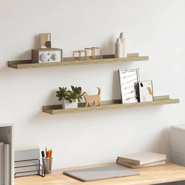 vidaXL Стенни рафтове, 2 бр., дъб сонома, 80x9x3 см
