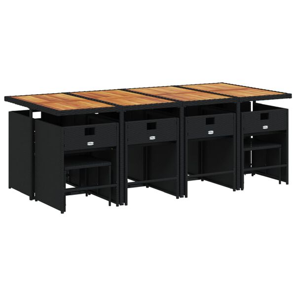 vidaXL Външен трапезен комплект 13 части с възглавници черен полиратан