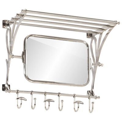 vidaXL Поставка за багаж със закачалки и огледало, за стена, алуминий