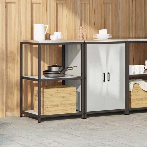 vidaXL Комплект за кухненско съхранение с рафт с врата 2 pcs Сребрист