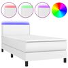 vidaXL Боксспринг легло с матрак и LED бяло 100x200 см изкуствена кожа
