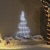 vidaXL LED коледна елха с колчета за земя Хладно бяло 182 см Метал