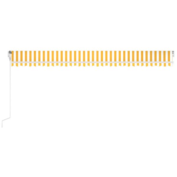vidaXL Автоматично прибиращ се сенник, 600x350 см, жълто и бяло