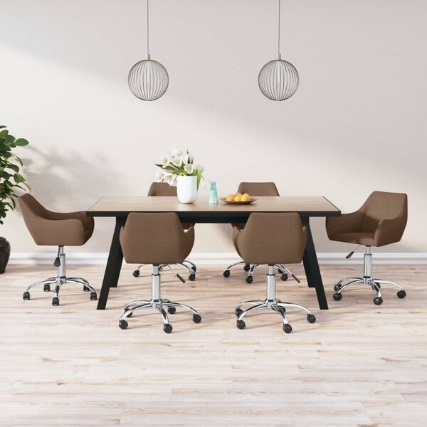 vidaXL Въртящи се трапезни столове, 6 бр, кафяви, текстил